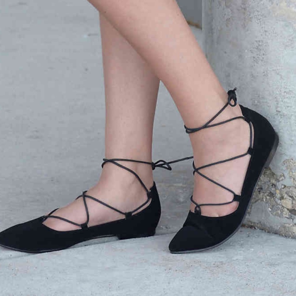 Black lace up flats